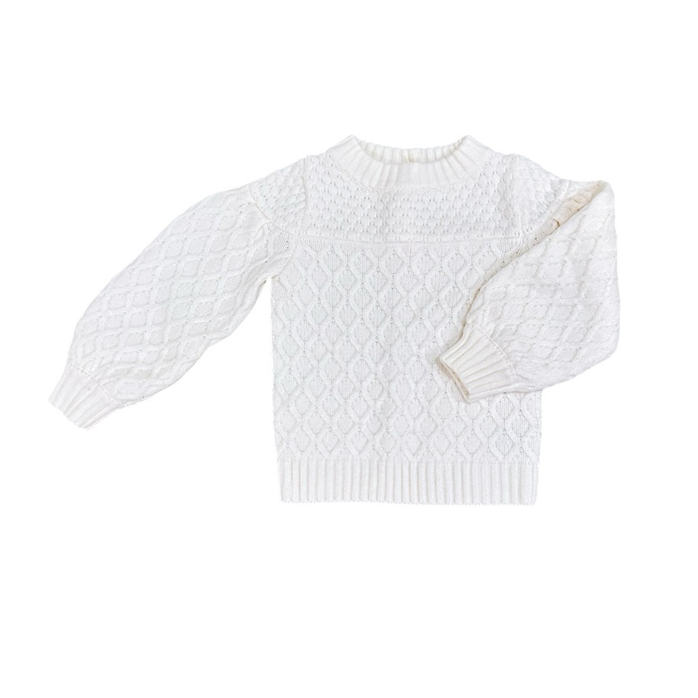Janie & Jack off white Cable Knit Sweater balloon sleeves ribbed hems 4(girls)